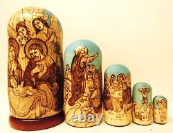 Alkota Russian Genuine Wooden Collectible Nesting Doll Nativity, 7.25
