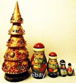 Alkota Russian Genuine Wooden Collectible Nesting Doll Tree in Gold, 13.75H
