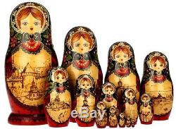 Amazing Unique Matrioshka Nesting Dolls Hand Panted Russian Art 14pc Collectibl