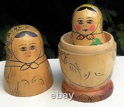 Antique Original USSR Set Of Wooden Matryoshka Babushka Nesting Russian Dolls
