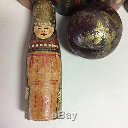 Antique Russian Dolls Skittle Figures Folk Art 3.5 4 inches Full Set & Ball