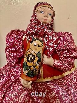 Antique Russian Large Stockinette Tea Cozy Ninotchka With Nesting Dolls