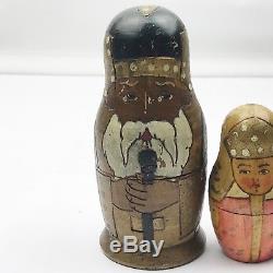 Antique Russian Matryoshka Nesting Doll Set Stacking Dolls Wooden Treen