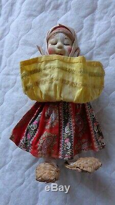 Antique Russian stockinette doll Tanika with original tag, 1930s, USSR/Russia