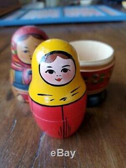 Antique made in USSR Russian nesting dolls 9 piece Matryoshka Babushka tea kids
