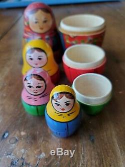 Antique made in USSR Russian nesting dolls 9 piece Matryoshka Babushka tea kids