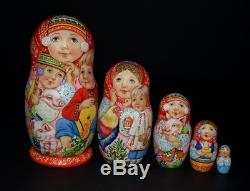 Art Russian Nesting Doll Farm children hand painted, signed by Russian artist
