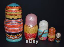 Art Russian Nesting Doll Farm girls hand painted and signed by Russian artist