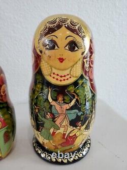 Artist RUSSIAN NESTING BABUSHKA DOLLS SET OF 5 SIGNED HAND PAINTED