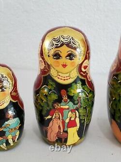 Artist RUSSIAN NESTING BABUSHKA DOLLS SET OF 5 SIGNED HAND PAINTED