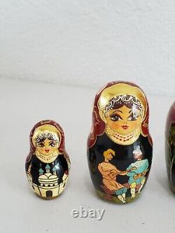 Artist RUSSIAN NESTING BABUSHKA DOLLS SET OF 5 SIGNED HAND PAINTED