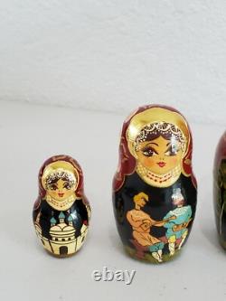 Artist RUSSIAN NESTING BABUSHKA DOLLS SET OF 5 SIGNED HAND PAINTED