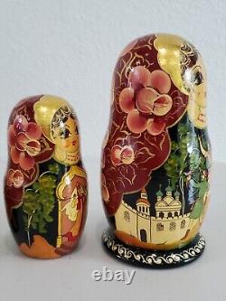 Artist RUSSIAN NESTING BABUSHKA DOLLS SET OF 5 SIGNED HAND PAINTED