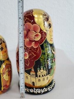 Artist RUSSIAN NESTING BABUSHKA DOLLS SET OF 5 SIGNED HAND PAINTED