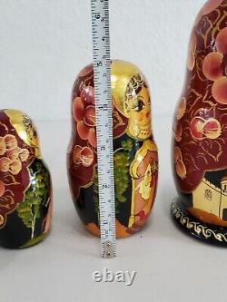 Artist RUSSIAN NESTING BABUSHKA DOLLS SET OF 5 SIGNED HAND PAINTED