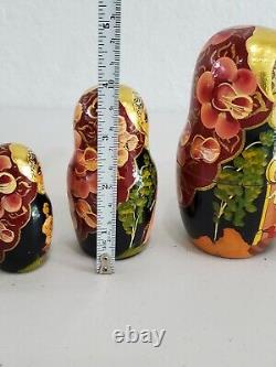 Artist RUSSIAN NESTING BABUSHKA DOLLS SET OF 5 SIGNED HAND PAINTED