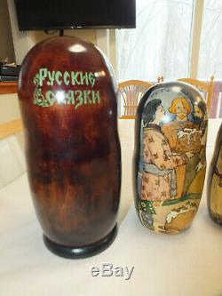 Artist Signed Russian Fairy Tales Matryoshka Stacking Nesting Dolls 12 Pieces
