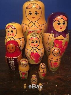 Authentic Russian Matryoshka Dolls 12 piece set (Antique Vintage 50 Years)10in