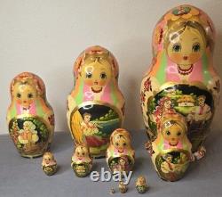 Authentic Russian Matryoshka Nesting Dolls Hand-Painted Full Set of 10