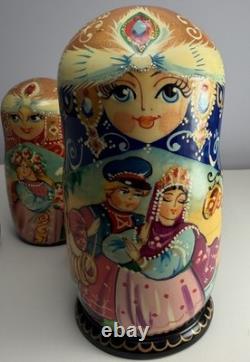 Authentic Russian Matryoshka Nesting Dolls Hand Painted Winter Festival Set 5