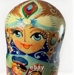 Authentic Russian Matryoshka Nesting Dolls Hand Painted Winter Festival Set 5