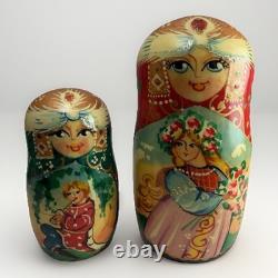 Authentic Russian Matryoshka Nesting Dolls Hand Painted Winter Festival Set 5
