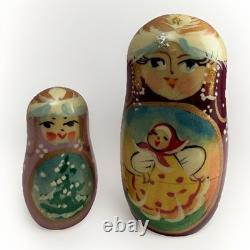 Authentic Russian Matryoshka Nesting Dolls Hand Painted Winter Festival Set 5