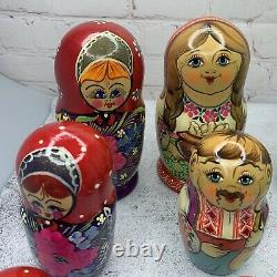 Authentic Russian Nesting Dolls 1 Signed All Hand Painted 3 Sets