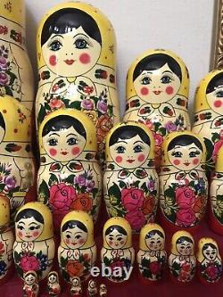 Authentic Russian Wood Nesting Dolls MATRYOSHKA Pink Rose Flowers HUGE 19 28pcs