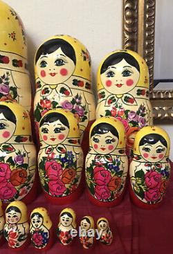 Authentic Russian Wood Nesting Dolls MATRYOSHKA Pink Rose Flowers HUGE 19 28pcs