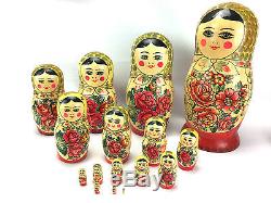 Authentic USSR Matryoshka Russian Nesting Dolls Handmade 1989 16 Dolls Large