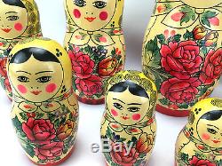 Authentic USSR Matryoshka Russian Nesting Dolls Handmade 1989 16 Dolls Large