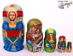 Authors Russian wooden nesting dolls matryoshka hand-painted 16cm 5pcs signed
