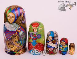 Authors Russian wooden nesting dolls matryoshka hand-painted 16cm 5pcs signed