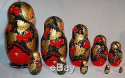 Babushka Matryoshka Berries Girl Russian Nesting Dolls 10 Pc Large Hand Painted