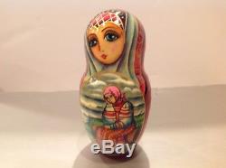 BEAUTIFUL RUSSIAN FEDOSKINO STYLE 7 NEST. DOLL THE TALE OF GOLDEN FISH 90-s