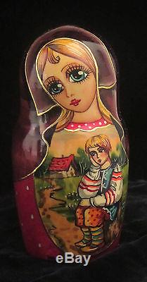 BEAUTIFUL RUSSIAN FEDOSKINO STYLE NESTING DOLL PUSS IN BOOTS 7PC SIGN 90-s