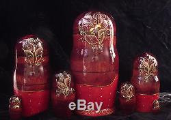 BEAUTIFUL RUSSIAN FEDOSKINO STYLE NESTING DOLL PUSS IN BOOTS 7PC SIGN 90-s