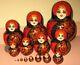 Big Matryoshka Russian Nesting Dolls 15 Black Red Hand Painted Signed Smirnov