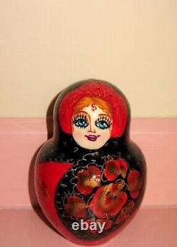 BIG MATRYOSHKA Russian nesting dolls 15 BLACK RED HAND PAINTED signed SMIRNOV