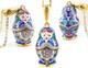 Blue Silver Gold Matreshka Matryoshka Enamel Russian Doll Charm Pendant Necklace