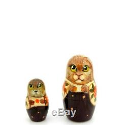 BUNNY RABBIT Russian 5 small nesting dolls Genuine hand painted UNIQUE ART GIFT