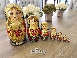 Beautiful Hand Painted Russian Nesting Matryoshka Doll 7/ Gloss With Glitter