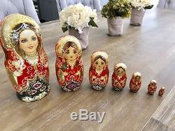 Beautiful Hand Painted Russian Nesting Matryoshka Doll Set Of 7/ Gloss