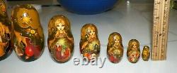 Beautiful Handpainted Russian Matryoshka Babushka Nesting Doll 10 Pc Brown