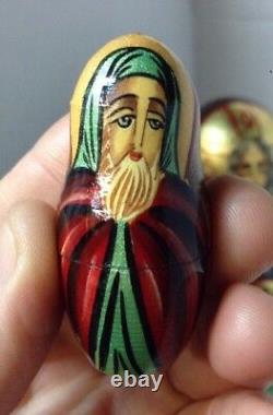 Beautiful Rare Handbpainted Russian Orthodox Saints 9 Pc Nesting Dolls