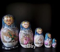 Beautiful Russian Fedoskino Style Nesting Doll Ballet Signed 5 Pcs H 4.5