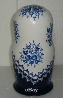 Beautiful Russian Nesting Doll10pc10GORGEOUSBLUE WITH WHITEHUGE