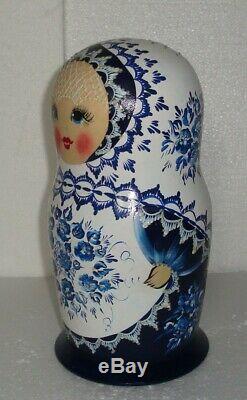 Beautiful Russian Nesting Doll10pc10GORGEOUSBLUE WITH WHITEHUGE