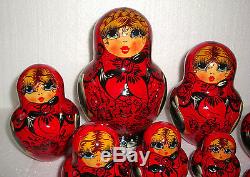 Beautiful Russian Nesting Doll 15pc7.5GORGEOUSRED&BLACKMADE IN RUSSIA